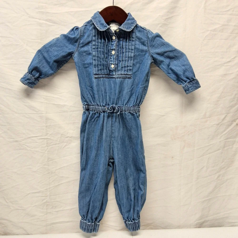 Ralph Lauren Denim Jumpsuit Kids‎ 5 Blue Long Sleeve Pintuck Utility Romper